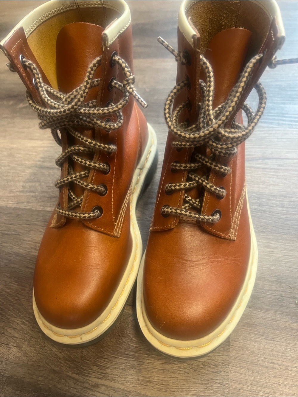 Dr. Martens Kids Brown Leather Lace-Up Boots with Cream Soles